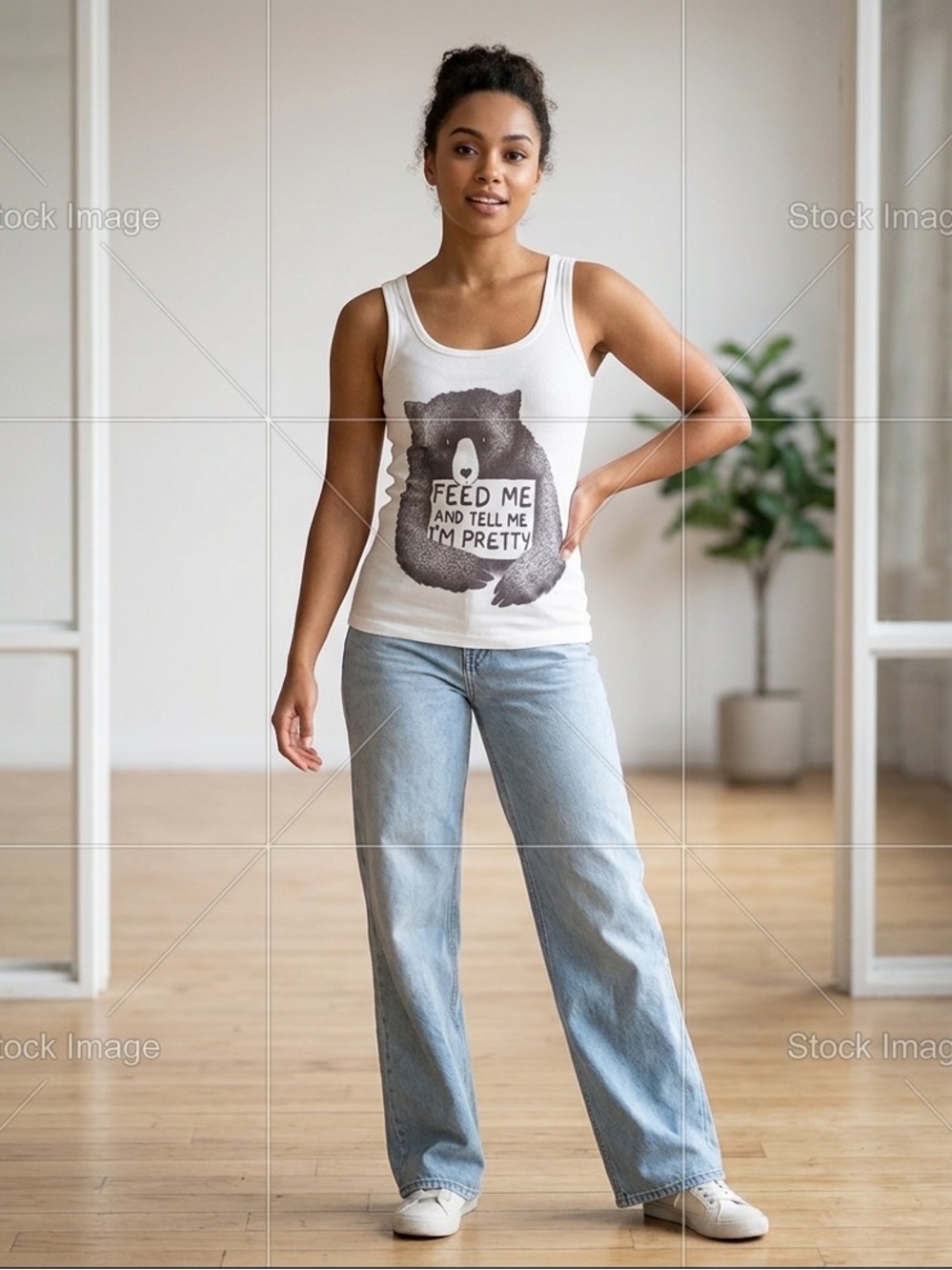 Design by Humans Feed Me & Tell Me I’m Pretty Bear Stretchy Casual Tank Top Sm - Picture 1 of 5